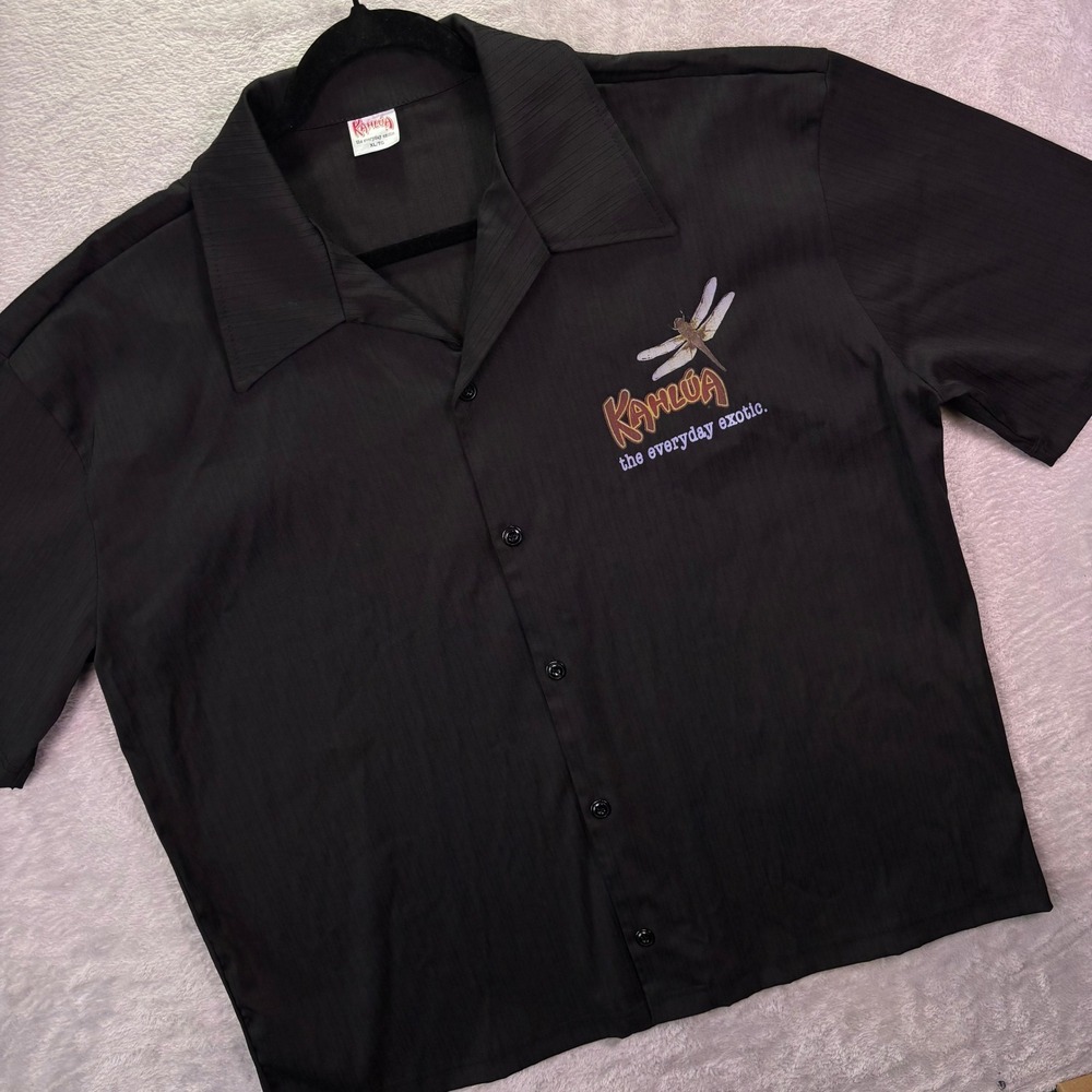 Kahlua Mens Shirt XL Black Dragonfly Everyday Exotic Rayon‎ Blend Camp Button Up